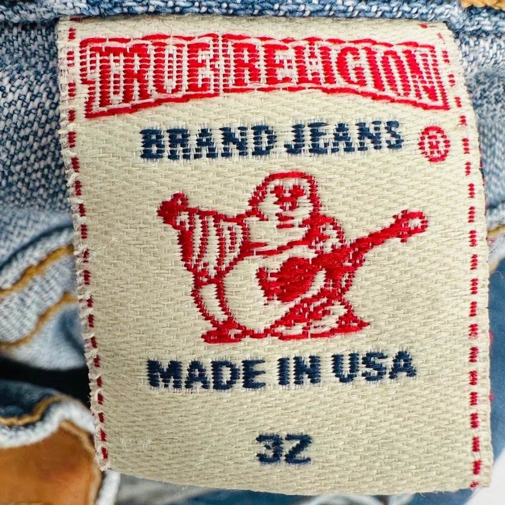 True Religion Billy Jeans Mens 32 Blue Distressed Bootcut Y2K Made in USA
